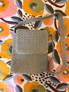 The Sak - Crochet Crossbody Bag in Grey/Taupe